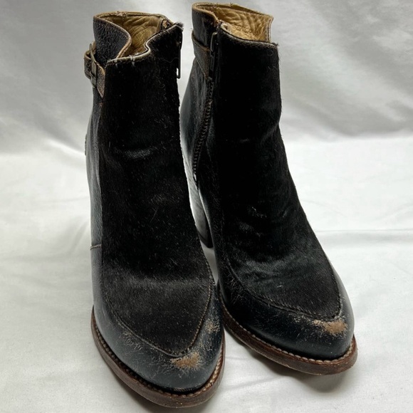 BED STU Isla Lux Heeled Ankle Boots Black Calf Hair Accent Women's Size 8 - Picture 6 of 10